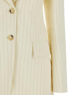 Sportmax Women Cream White Aversa Single-Breasted Striped Blazer In Ramie Woman - Maven Couture IncOuterwear / Jackets