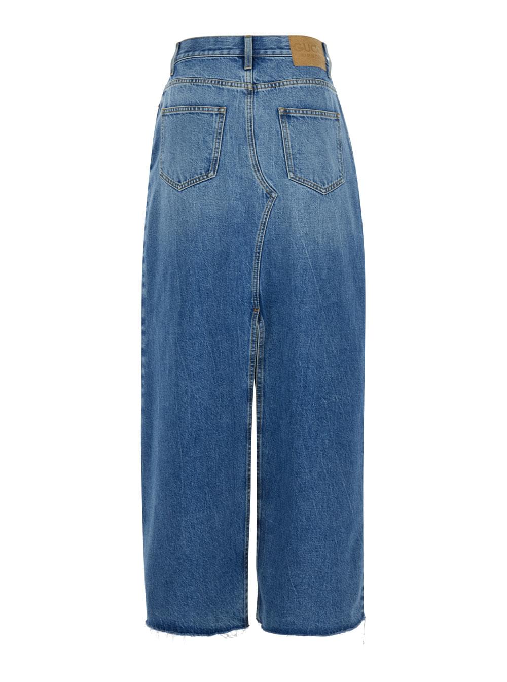 Gucci Women Light Blue Denim Midi Skirt With Horsebit In Cotton Woman - Maven Couture IncBottoms / Skirts