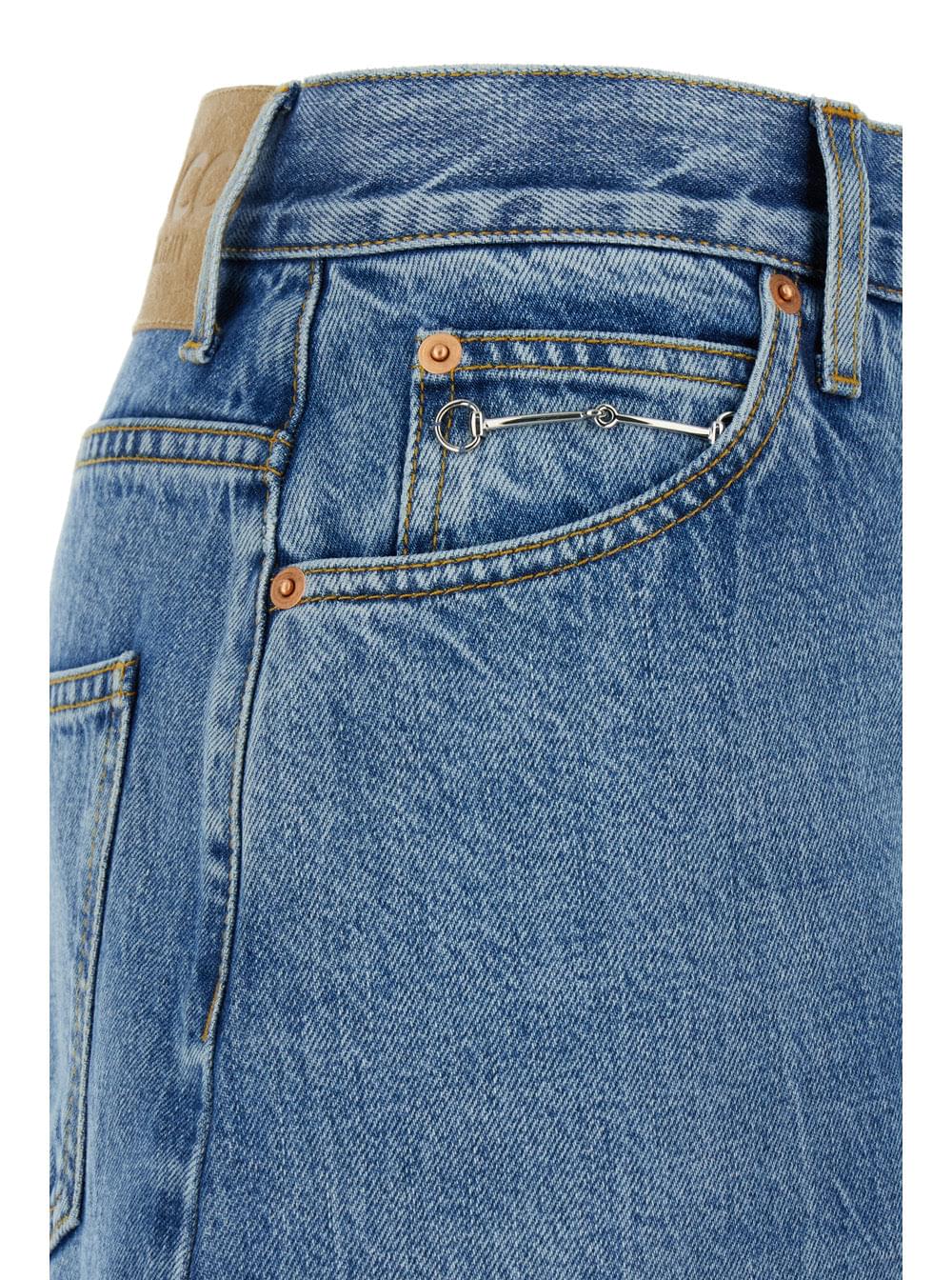 Gucci Women Light Blue Denim Midi Skirt With Horsebit In Cotton Woman - Maven Couture IncBottoms / Skirts