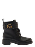 Gucci Women Black Ankle Boot With Double 'G' And Textured Hardware In Leather Woman - Maven Couture IncShoes / Boots & Booties