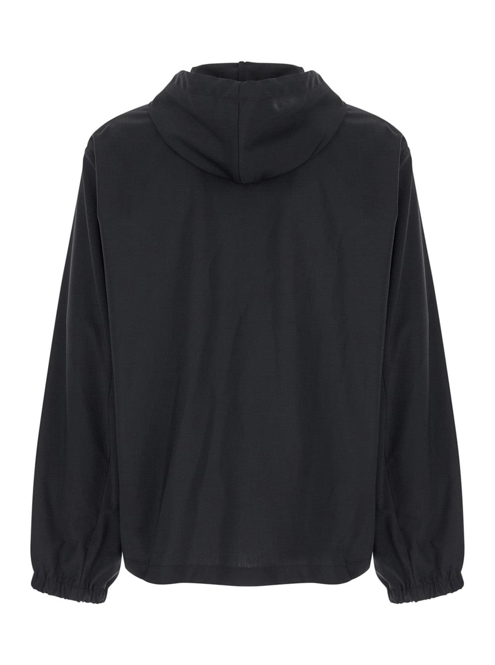 Givenchy Men Black Zip-Up Hoodie With Logo Detail In Wool Man - Maven Couture IncOuterwear / Coats