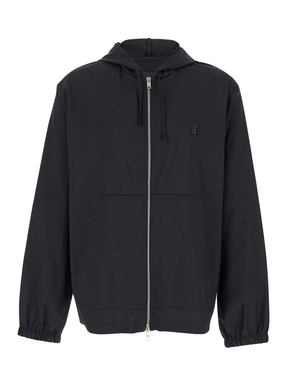Givenchy Men Black Zip-Up Hoodie With Logo Detail In Wool Man - Maven Couture IncOuterwear / Coats