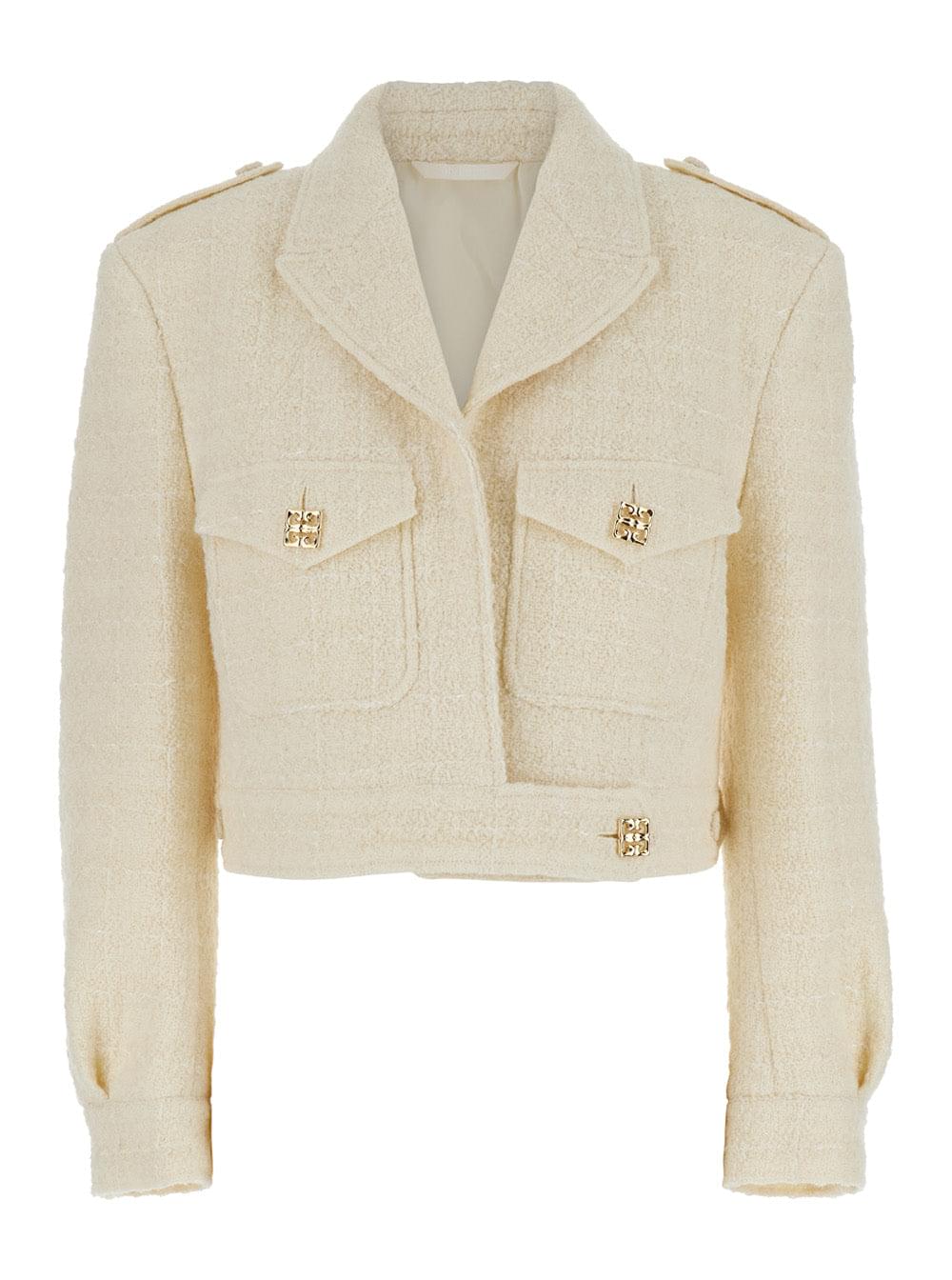 Givenchy Women White Jacket With Logo 4G Detail On The Buttons In Wool Blend Woman - Maven Couture IncOuterwear / Jackets