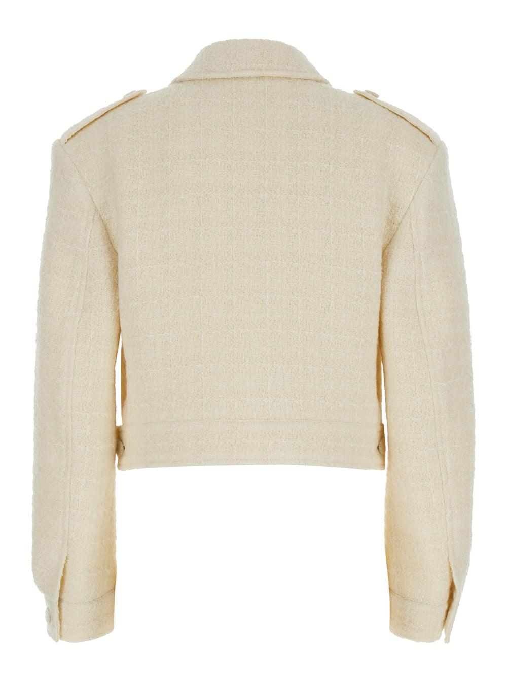 Givenchy Women White Jacket With Logo 4G Detail On The Buttons In Wool Blend Woman - Maven Couture IncOuterwear / Jackets