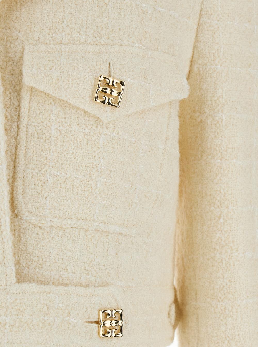 Givenchy Women White Jacket With Logo 4G Detail On The Buttons In Wool Blend Woman - Maven Couture IncOuterwear / Jackets