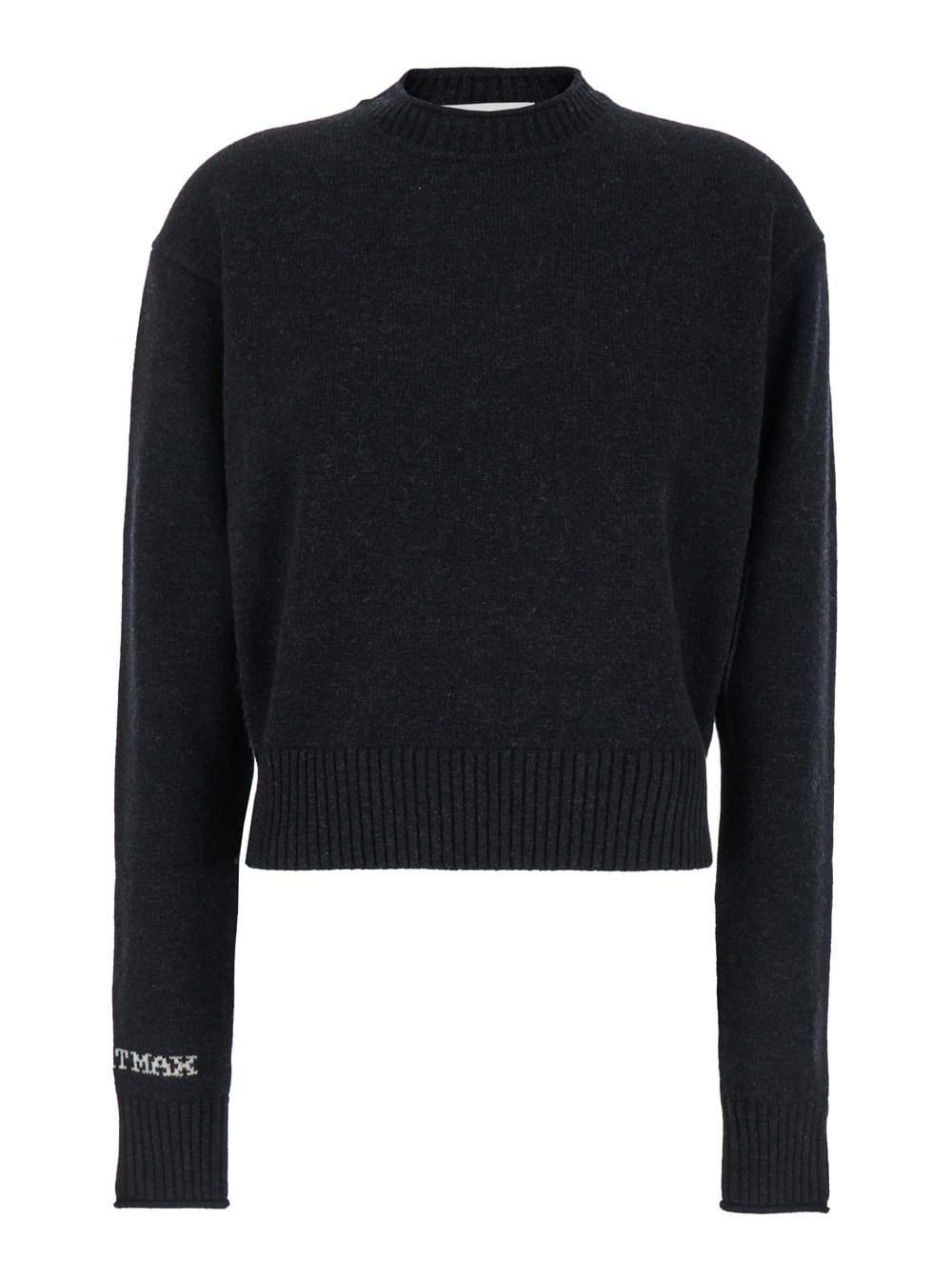 Sportmax Women 'Agadir' Black Crewneck Sweater With Logo Lettering On The Sleeve In Wool And Cashmere Woman - Maven Couture IncTops / Tee Shirts