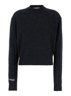 Sportmax Women 'Agadir' Black Crewneck Sweater With Logo Lettering On The Sleeve In Wool And Cashmere Woman - Maven Couture IncTops / Tee Shirts