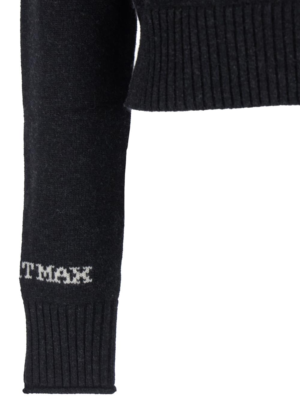 Sportmax Women 'Agadir' Black Crewneck Sweater With Logo Lettering On The Sleeve In Wool And Cashmere Woman - Maven Couture IncTops / Tee Shirts