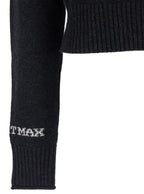 Sportmax Women 'Agadir' Black Crewneck Sweater With Logo Lettering On The Sleeve In Wool And Cashmere Woman - Maven Couture IncTops / Tee Shirts