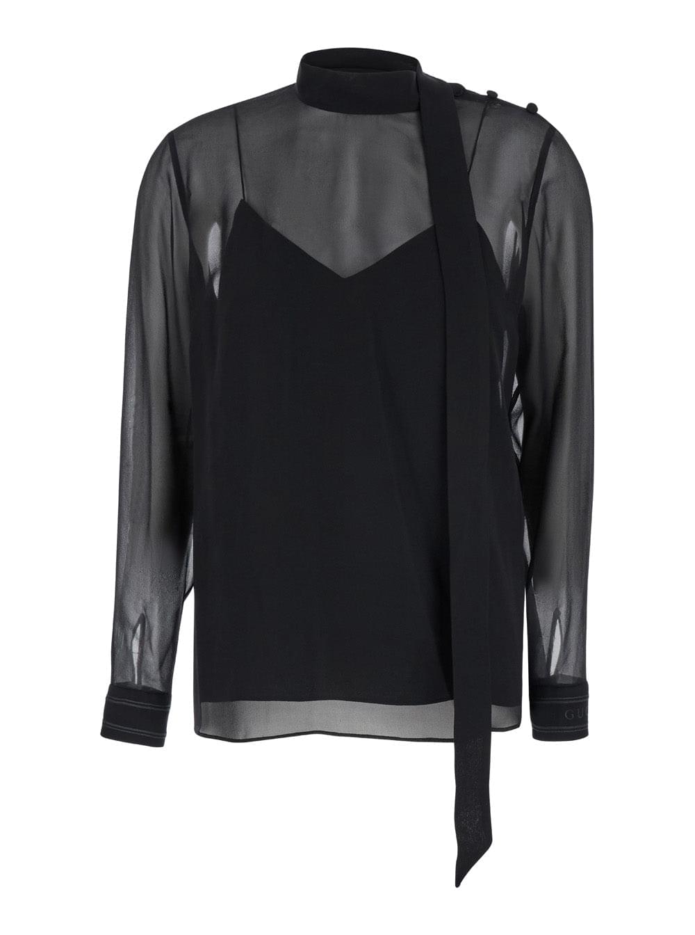 Gucci Women Black Blouse With High Pussy Bow Neck In Silk Georgette Woman - Maven Couture IncTops / Tee Shirts