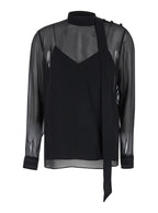 Gucci Women Black Blouse With High Pussy Bow Neck In Silk Georgette Woman - Maven Couture IncTops / Tee Shirts