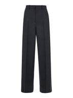 Gucci Women Grey Pants With Logo Lettering Detail On The Waist In Wool Woman - Maven Couture IncBottoms / Pants