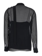 Gucci Women Black Blouse With High Pussy Bow Neck In Silk Georgette Woman - Maven Couture IncTops / Tee Shirts