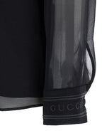 Gucci Women Black Blouse With High Pussy Bow Neck In Silk Georgette Woman - Maven Couture IncTops / Tee Shirts