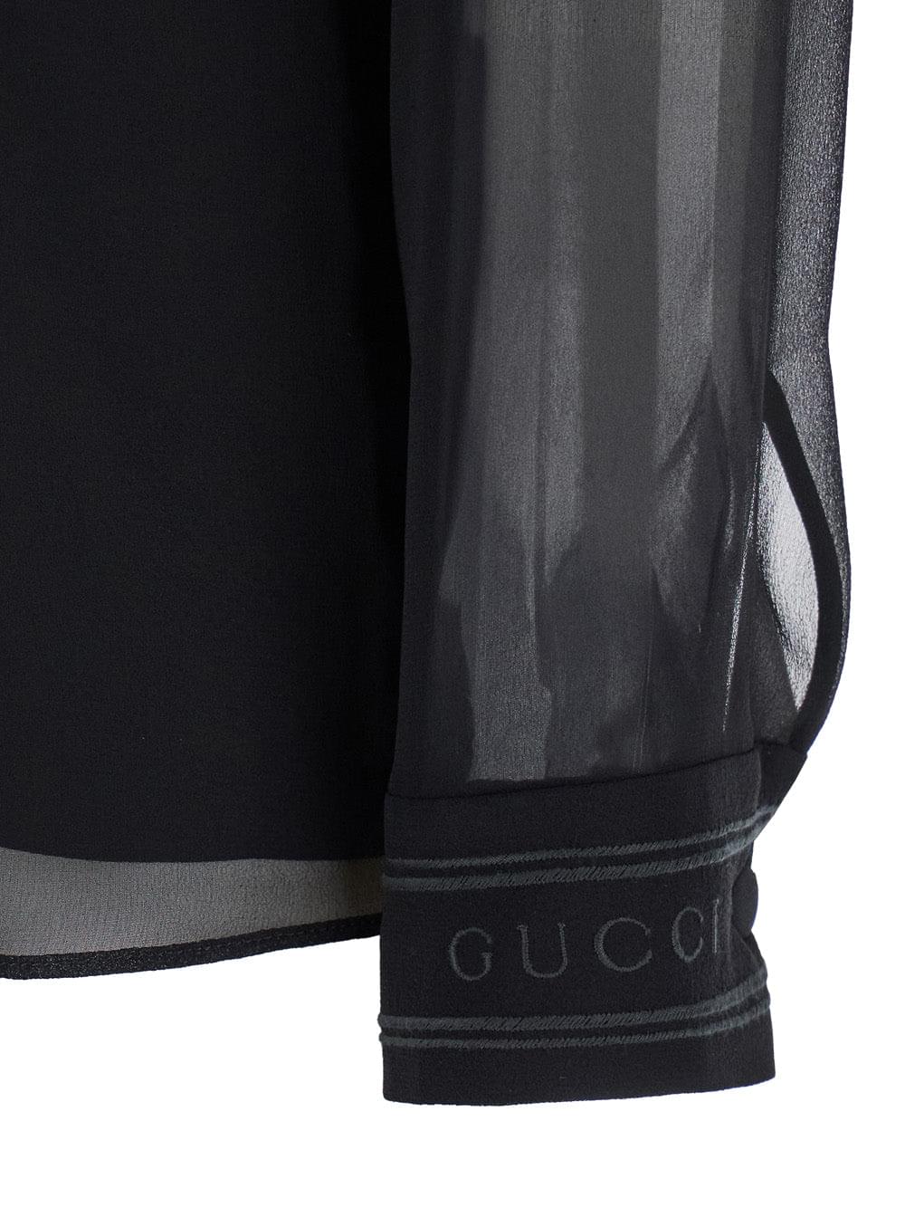 Gucci Women Black Blouse With High Pussy Bow Neck In Silk Georgette Woman - Maven Couture IncTops / Tee Shirts