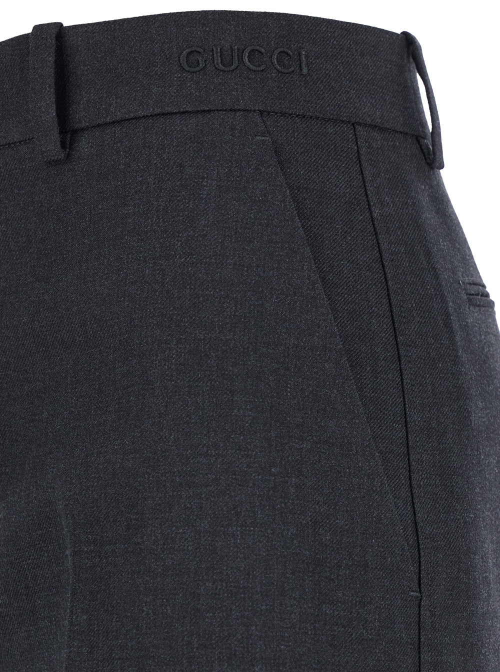 Gucci Women Grey Pants With Logo Lettering Detail On The Waist In Wool Woman - Maven Couture IncBottoms / Pants