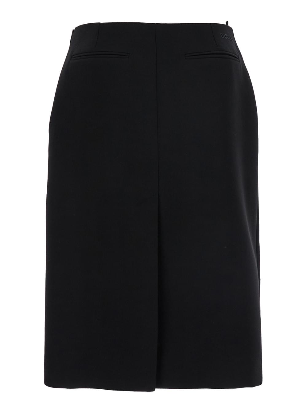 Gucci Women Black High Waist Skirt With Logo Lettering On Waist And Zip Puller In Wool Woman - Maven Couture IncBottoms / Skirts