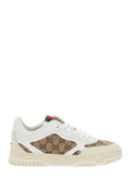 Gucci Women White And Beige Low Top Sneakers With Web Detail In Leather And Gg Supreme Canvas Woman - Maven Couture IncShoes / Athletic