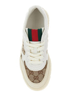 Gucci Women White And Beige Low Top Sneakers With Web Detail In Leather And Gg Supreme Canvas Woman - Maven Couture IncShoes / Athletic