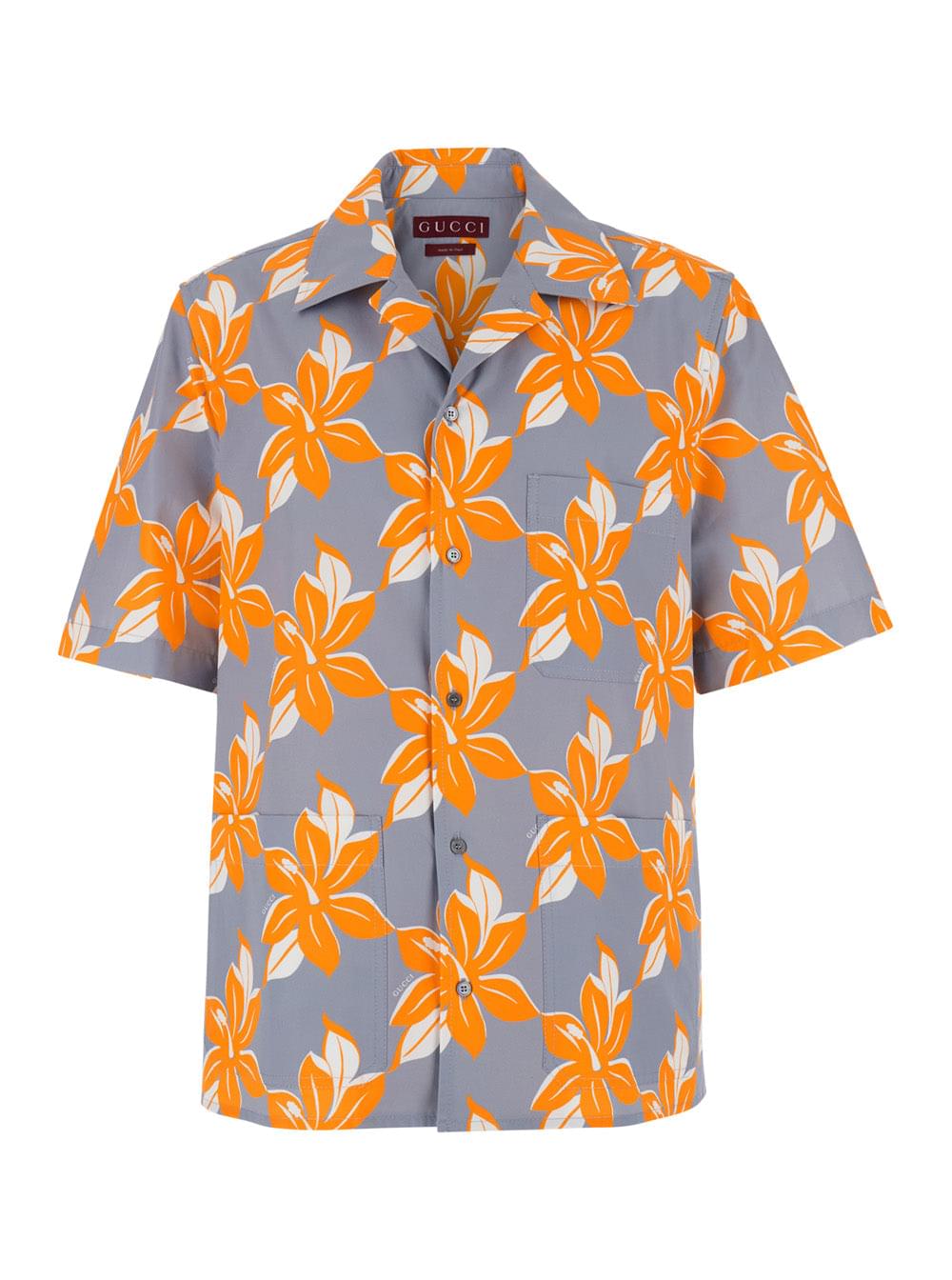 Gucci Men Multicolor Bowling Shirt With Cuban Collar And All-Over Floral Print In Cotton Man - Maven Couture IncTops / Blouses