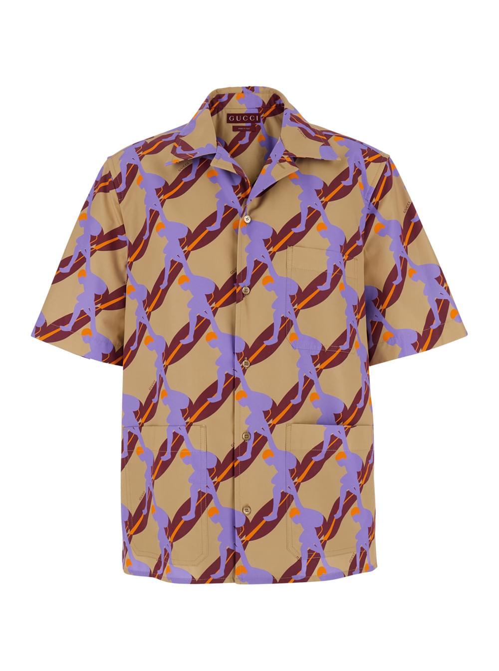 Gucci Men Multicolor Bowling Shirt With Cuban Collar And All-Over Print In Cotton Man - Maven Couture IncTops / Blouses