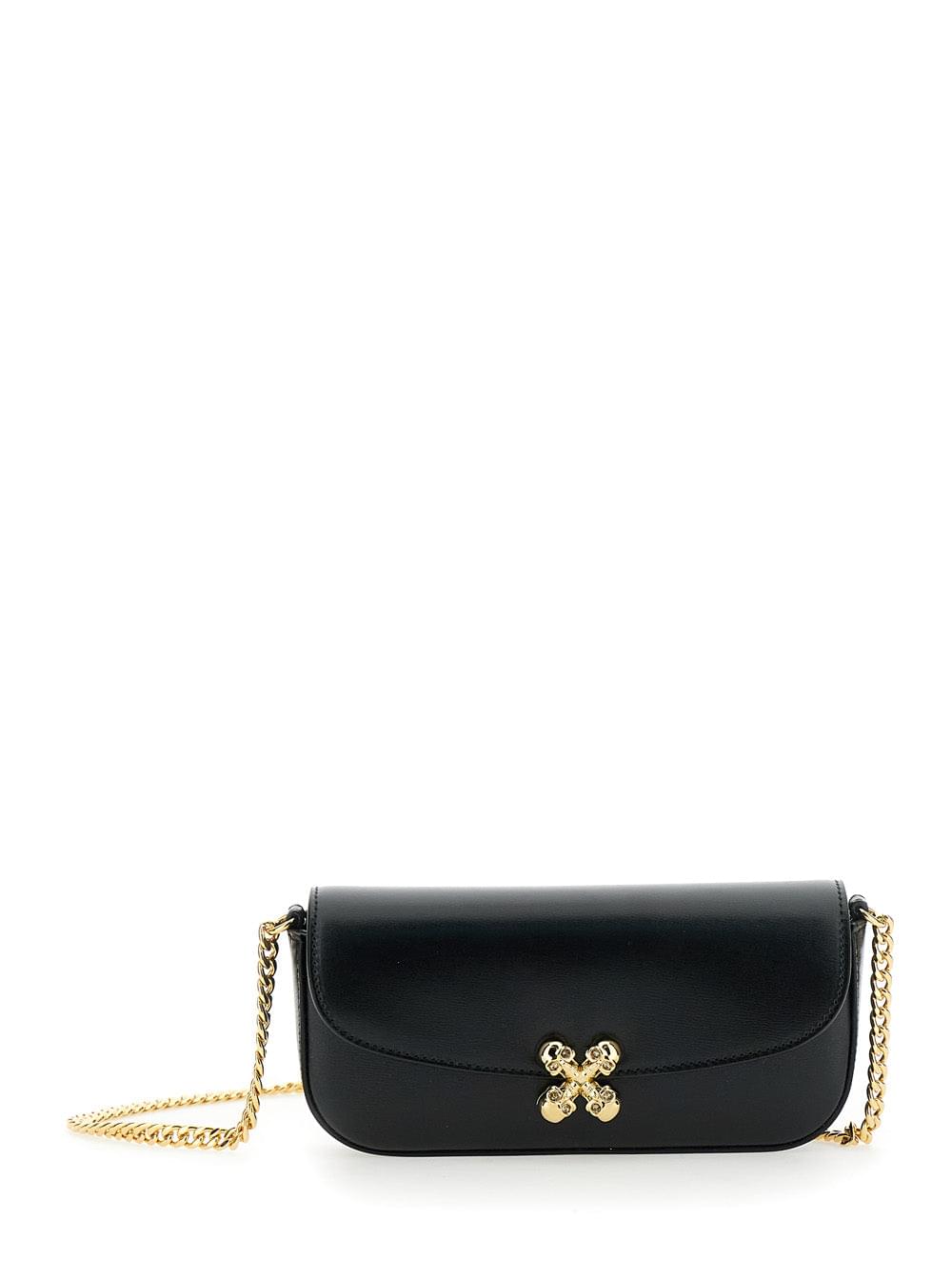 Alexander Mcqueen Women 'Skull Flower' Black Crossbody Bag With Chain-Link Shoulder Strap And Logo Plaque On The Front In Leather Woman - Maven Couture IncHandbags / Cross Body Bags