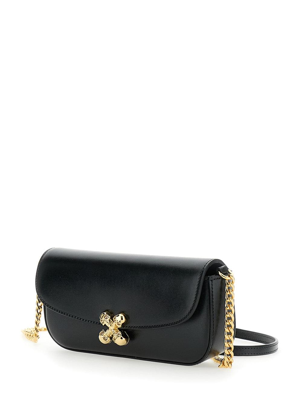 Alexander Mcqueen Women 'Skull Flower' Black Crossbody Bag With Chain-Link Shoulder Strap And Logo Plaque On The Front In Leather Woman - Maven Couture IncHandbags / Cross Body Bags
