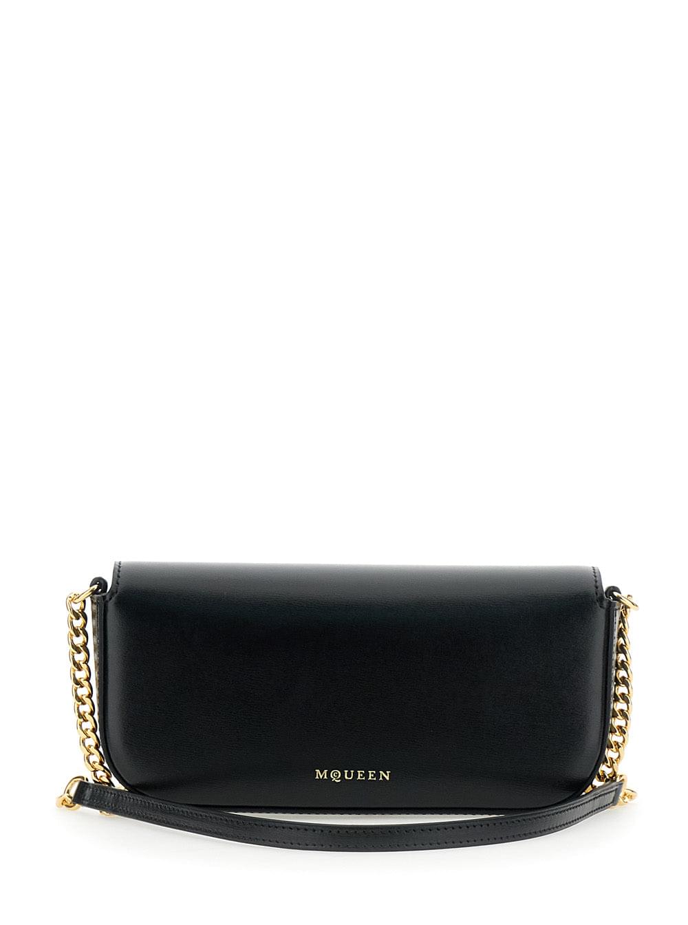 Alexander Mcqueen Women 'Skull Flower' Black Crossbody Bag With Chain-Link Shoulder Strap And Logo Plaque On The Front In Leather Woman - Maven Couture IncHandbags / Cross Body Bags