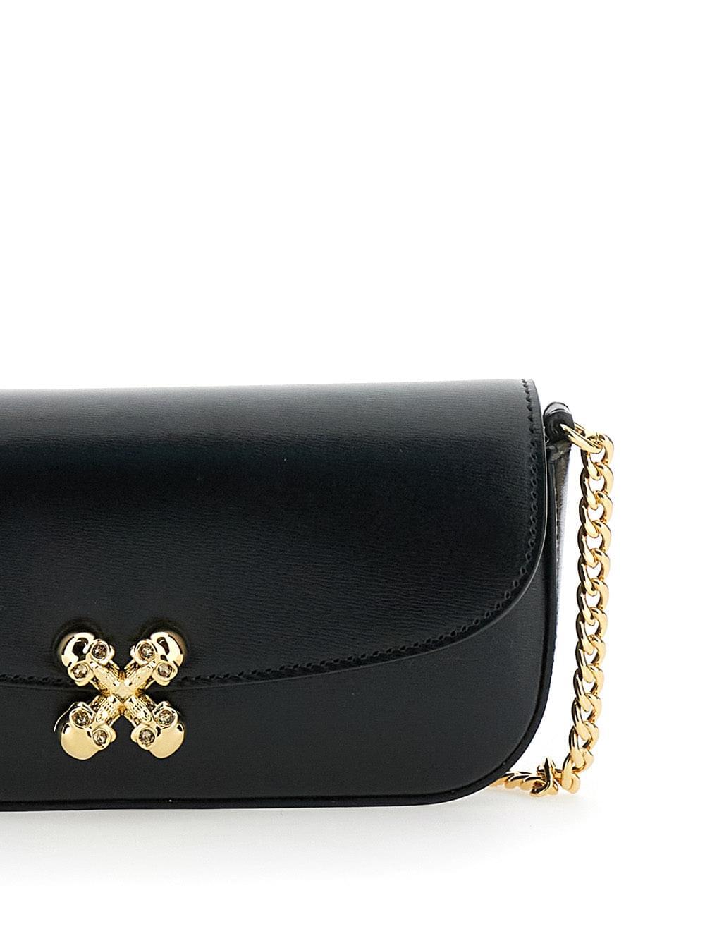 Alexander Mcqueen Women 'Skull Flower' Black Crossbody Bag With Chain-Link Shoulder Strap And Logo Plaque On The Front In Leather Woman - Maven Couture IncHandbags / Cross Body Bags