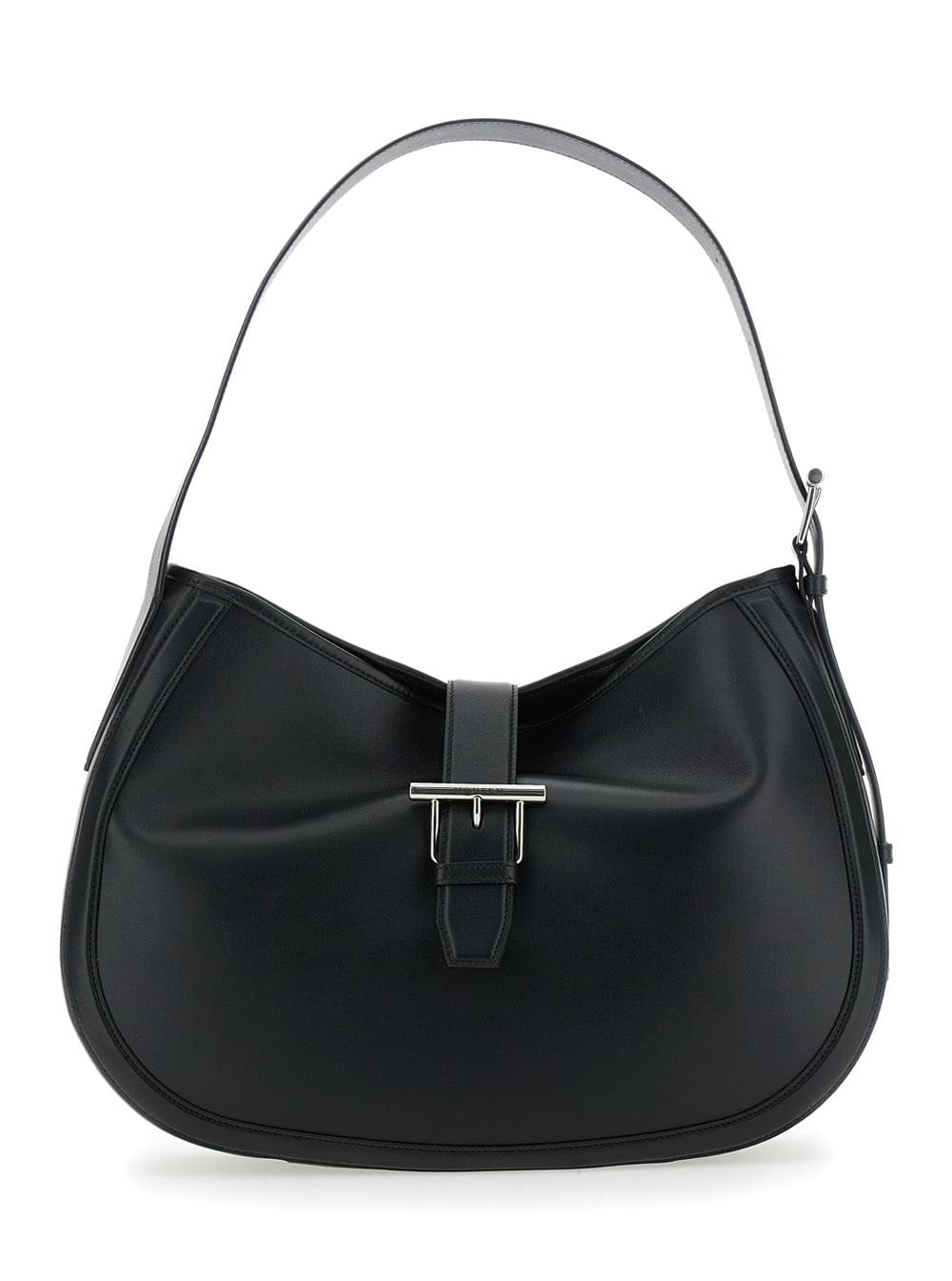 Alexander Mcqueen Women Black Shoulder Bag With Adjustable Shoulder Strap And T Buckle Closure On The Front In Leather Woman - Maven Couture IncHandbags / Cross Body Bags