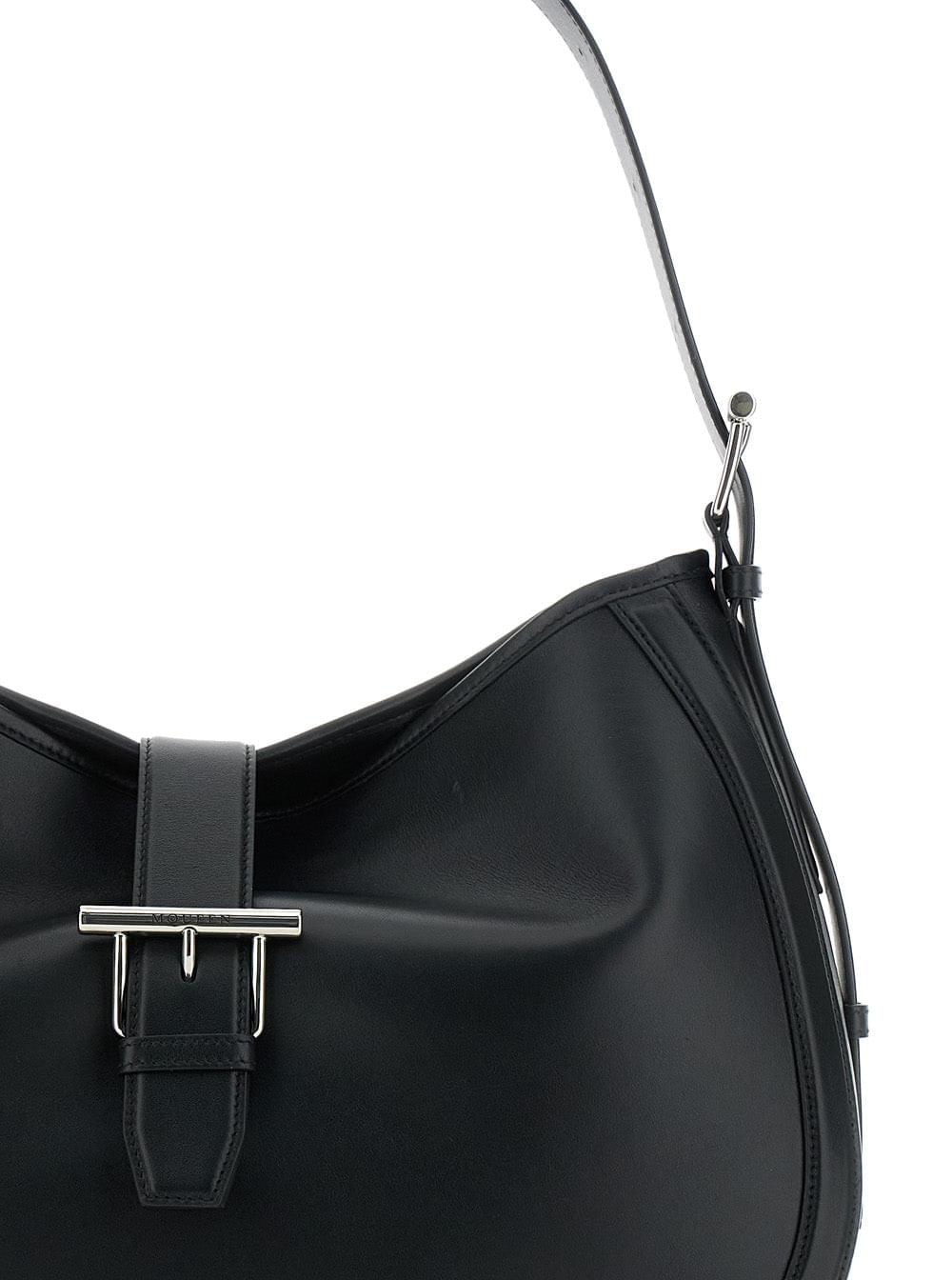 Alexander Mcqueen Women Black Shoulder Bag With Adjustable Shoulder Strap And T Buckle Closure On The Front In Leather Woman - Maven Couture IncHandbags / Cross Body Bags