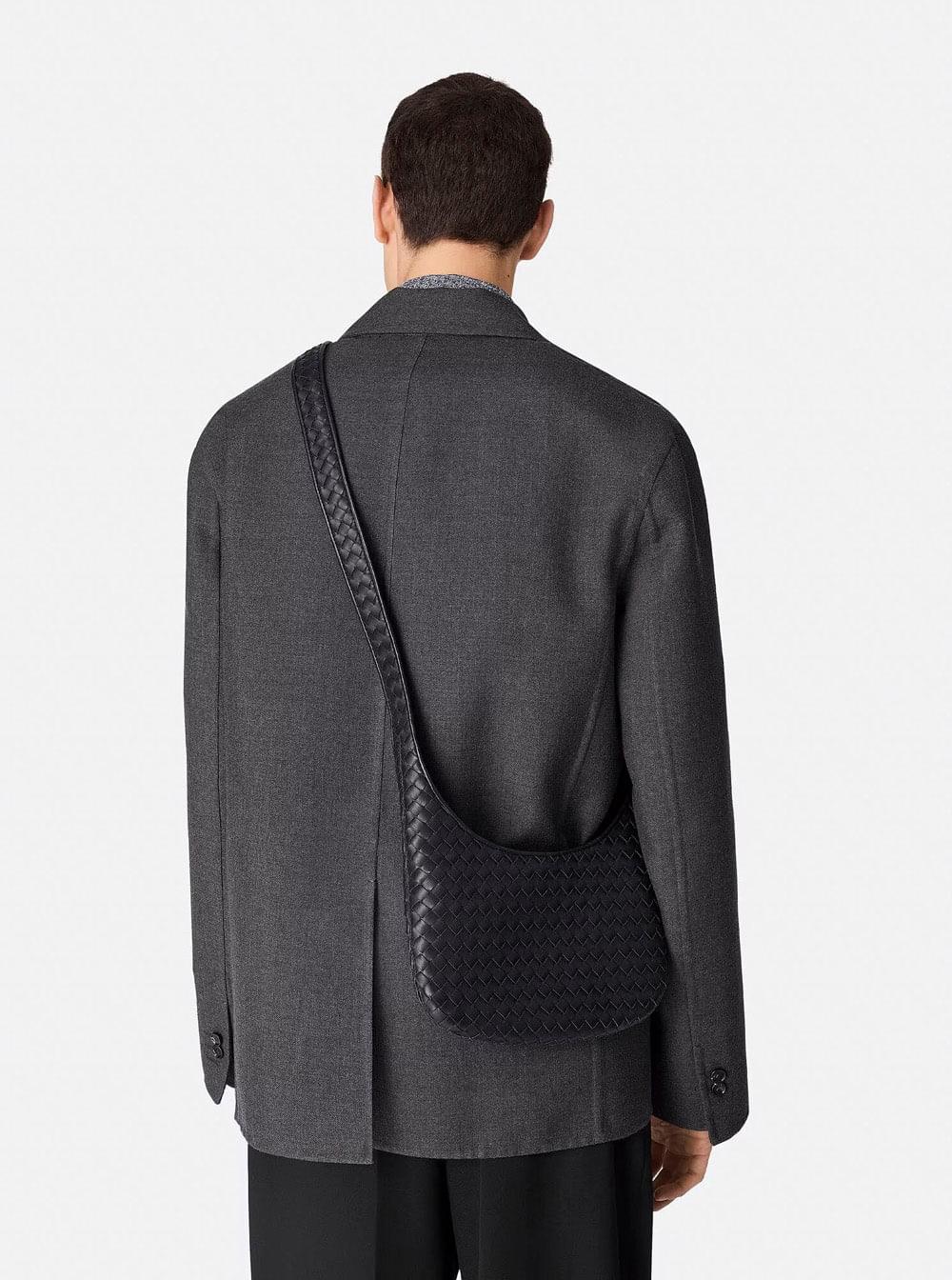 Bottega Veneta Men 'Veneto' Black Shoulder Bag With Fixed Shoulder Strap And All-Over Intrecciato Motif In Leather Man - Maven Couture IncHandbags / Cross Body Bags