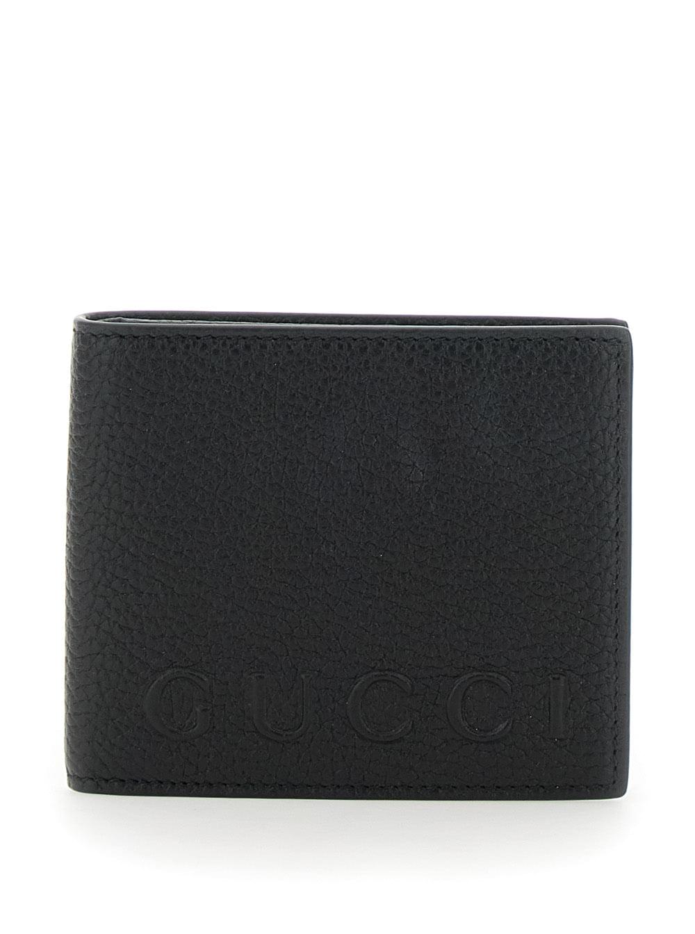 Gucci Men Black Bi-Fold Wallet With Embossed Logo Lettering On The Front In Grained Leather Man - Maven Couture IncAccessories / Miscellaneous