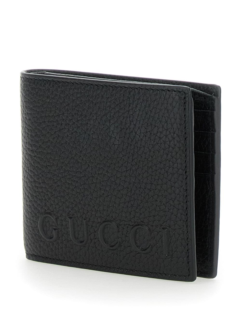 Gucci Men Black Bi-Fold Wallet With Embossed Logo Lettering On The Front In Grained Leather Man - Maven Couture IncAccessories / Miscellaneous
