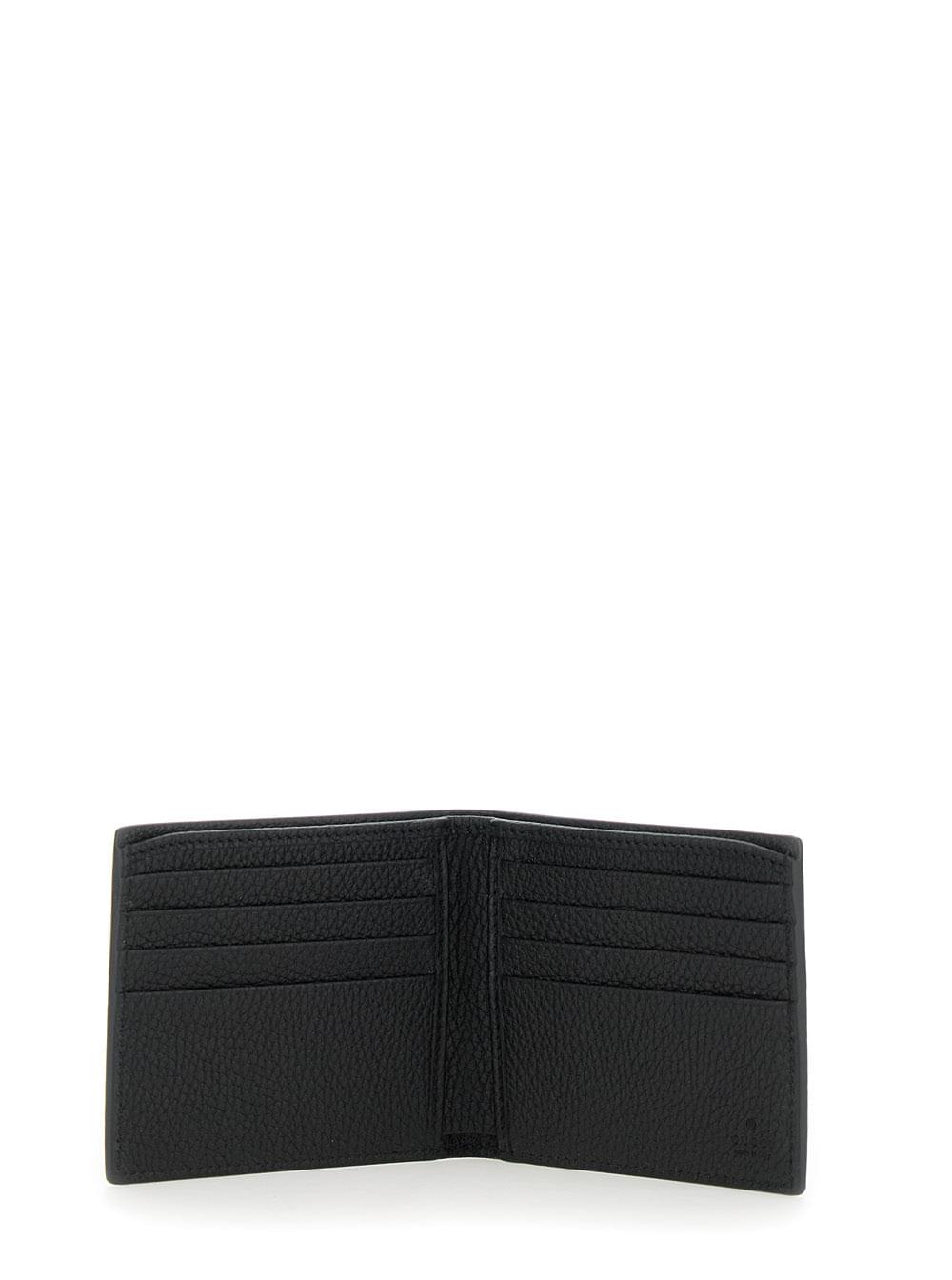 Gucci Men Black Bi-Fold Wallet With Embossed Logo Lettering On The Front In Grained Leather Man - Maven Couture IncAccessories / Miscellaneous