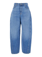 Givenchy Women Blue Jeans With Logo Patch On The Rear And Wide Leg In Denim Woman - Maven Couture IncBottoms / Pants