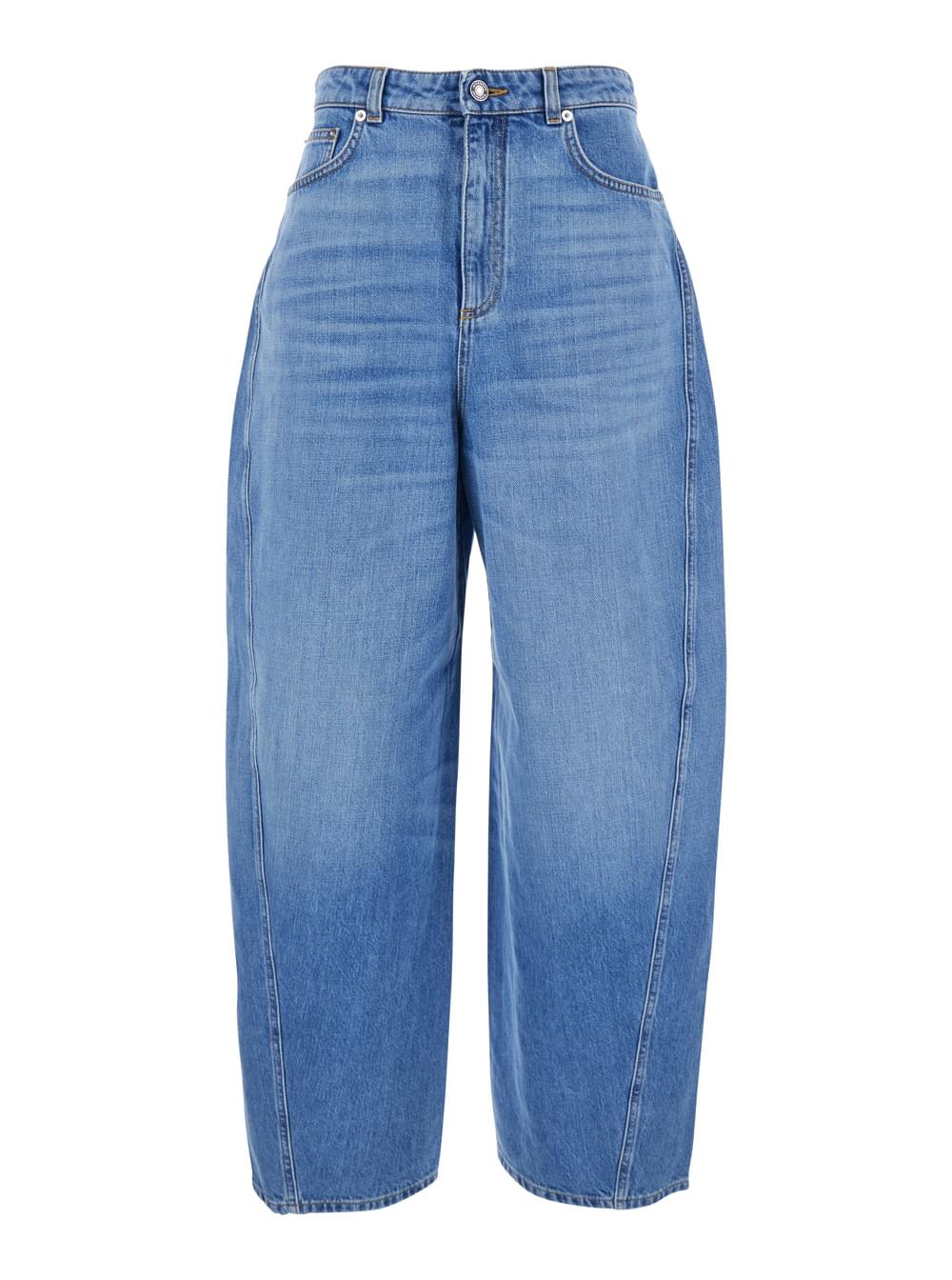 Givenchy Women Blue Jeans With Logo Patch On The Rear And Wide Leg In Denim Woman - Maven Couture IncBottoms / Pants