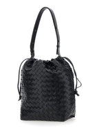 Bottega Veneta Men Black Shoulder Bag With Drawstring Closure And Intrecciato Motif In Leather Man - Maven Couture IncHandbags / Cross Body Bags