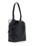 Bottega Veneta Men Black Shoulder Bag With Drawstring Closure And Intrecciato Motif In Leather Man - Maven Couture IncHandbags / Cross Body Bags