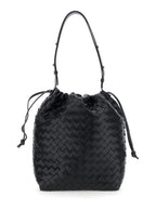 Bottega Veneta Men Black Shoulder Bag With Drawstring Closure And Intrecciato Motif In Leather Man - Maven Couture IncHandbags / Cross Body Bags