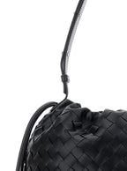 Bottega Veneta Men Black Shoulder Bag With Drawstring Closure And Intrecciato Motif In Leather Man - Maven Couture IncHandbags / Cross Body Bags