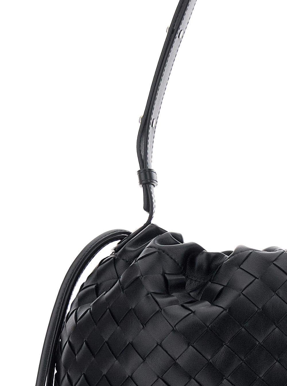Bottega Veneta Men Black Shoulder Bag With Drawstring Closure And Intrecciato Motif In Leather Man - Maven Couture IncHandbags / Cross Body Bags