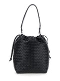 Bottega Veneta Men Black Shoulder Bag With Drawstring Closure And Intrecciato Motif In Leather Man - Maven Couture IncHandbags / Cross Body Bags