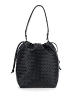 Bottega Veneta Men Black Shoulder Bag With Drawstring Closure And Intrecciato Motif In Leather Man - Maven Couture IncHandbags / Cross Body Bags