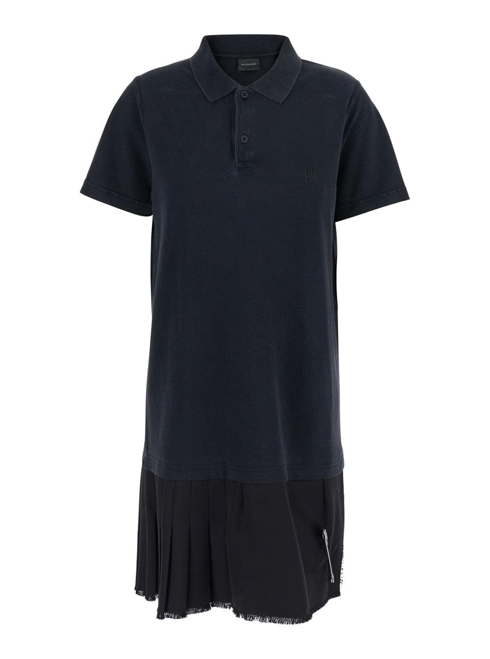 Balenciaga Women Black Layered Dress With Polo Shirt Style Collar And Safety Pin Detail In Cotton Woman - Maven Couture IncDresses / Cocktail Dresses