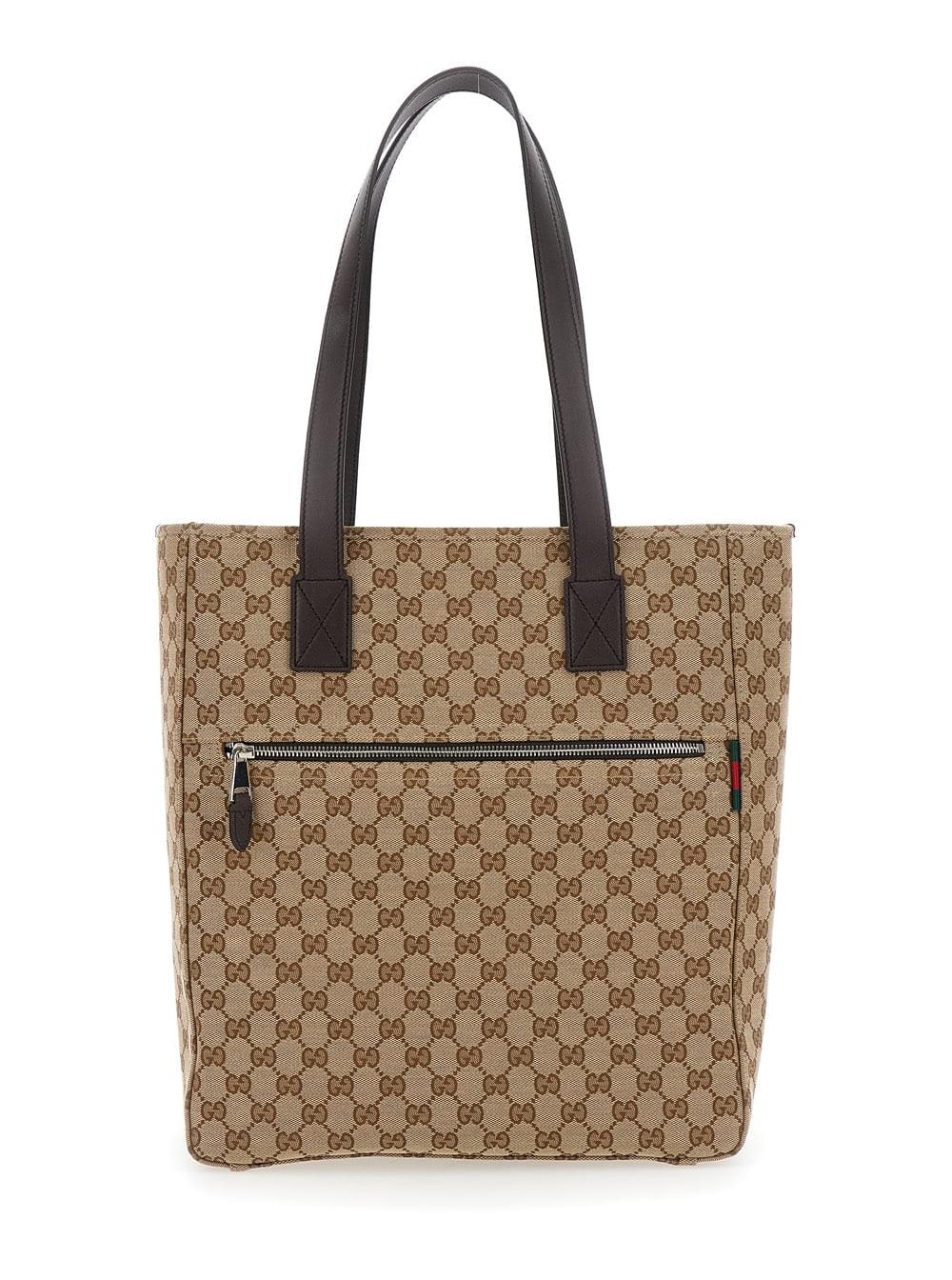 Gucci Men Beige Tote Bag With Two Top Leather Handles And Front Zip Pocket In Gg Canvas Man - Maven Couture IncHandbags / Totes
