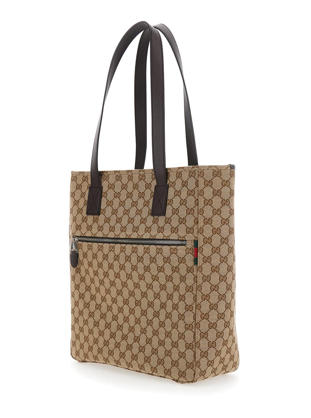 Gucci Men Beige Tote Bag With Two Top Leather Handles And Front Zip Pocket In Gg Canvas Man - Maven Couture IncHandbags / Totes