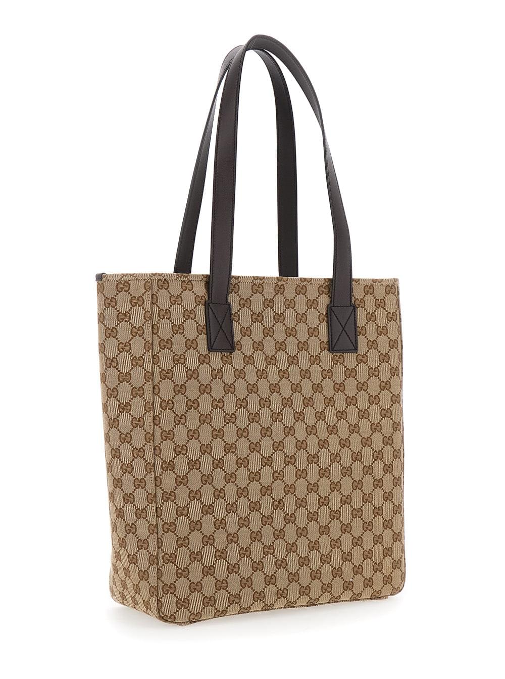 Gucci Men Beige Tote Bag With Two Top Leather Handles And Front Zip Pocket In Gg Canvas Man - Maven Couture IncHandbags / Totes