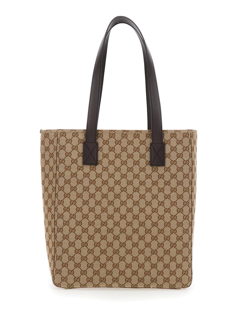 Gucci Men Beige Tote Bag With Two Top Leather Handles And Front Zip Pocket In Gg Canvas Man - Maven Couture IncHandbags / Totes