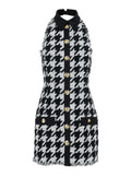 Balmain Women Black And White Halterneck Mini Dress With Houndstooth Motif In Tweed And Satin Woman - Maven Couture IncDresses / Cocktail Dresses